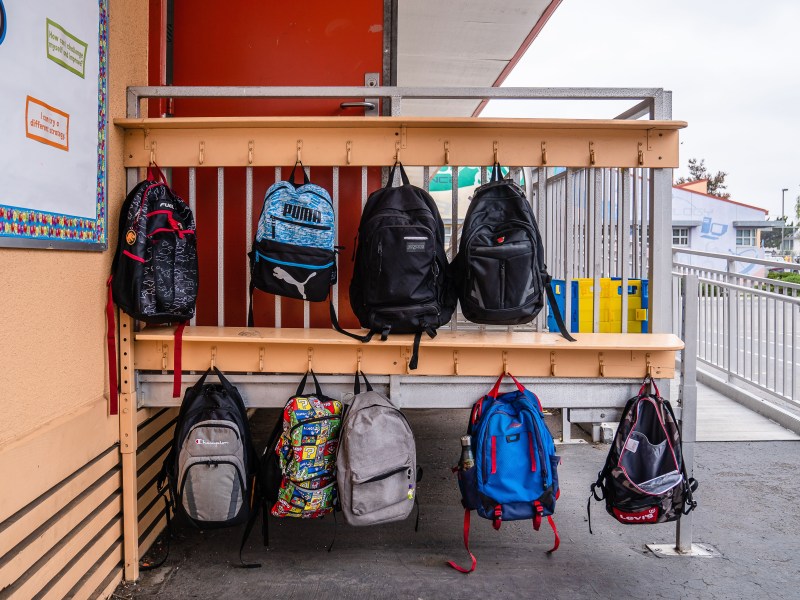 Backpacks of students hang outside a bungalow style classroom at Johnson Elementary School on Sept. 14, 2022. Funding would be used to replace the older style bungalows.