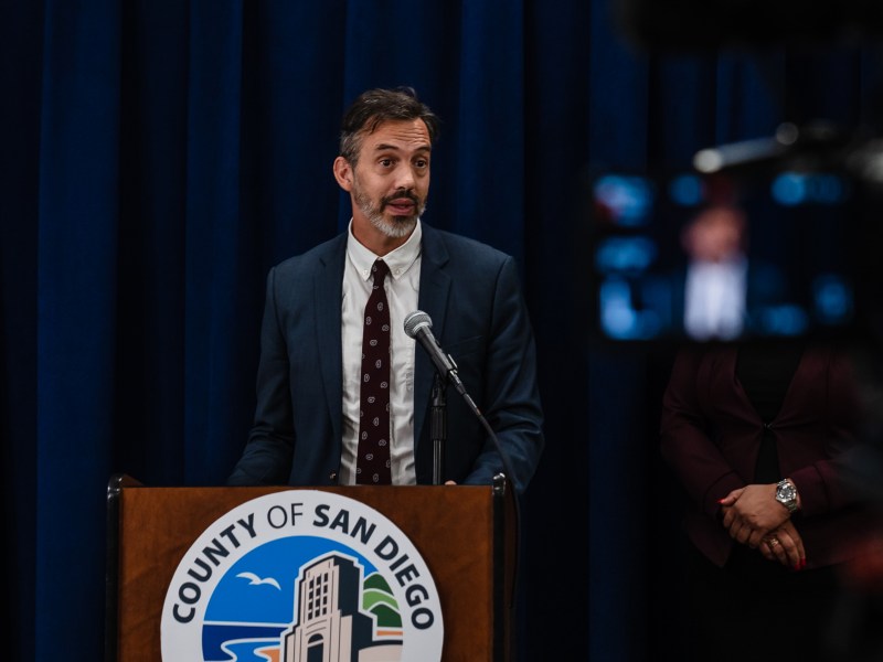 County Behavioral Health Services Director Luke Bergmann speaks to members of the media about the CARE Act program at the County Administration Center in downtown on Sept. 27, 2023.