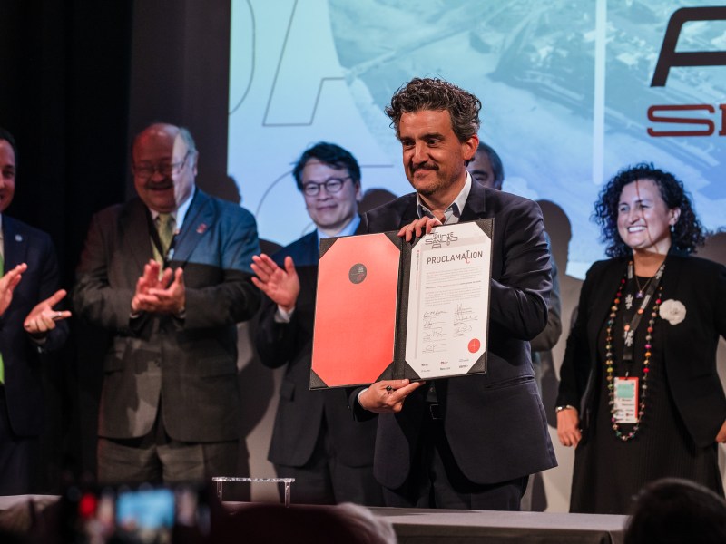 CEO, World Design Capital San Diego Tijuana 2024, Carlos de la Mora at the signing ceremony designating San Diego and Tijuana as World Design Capital 2024, hosted by the World Design Organization in downtown on May 26, 2023.