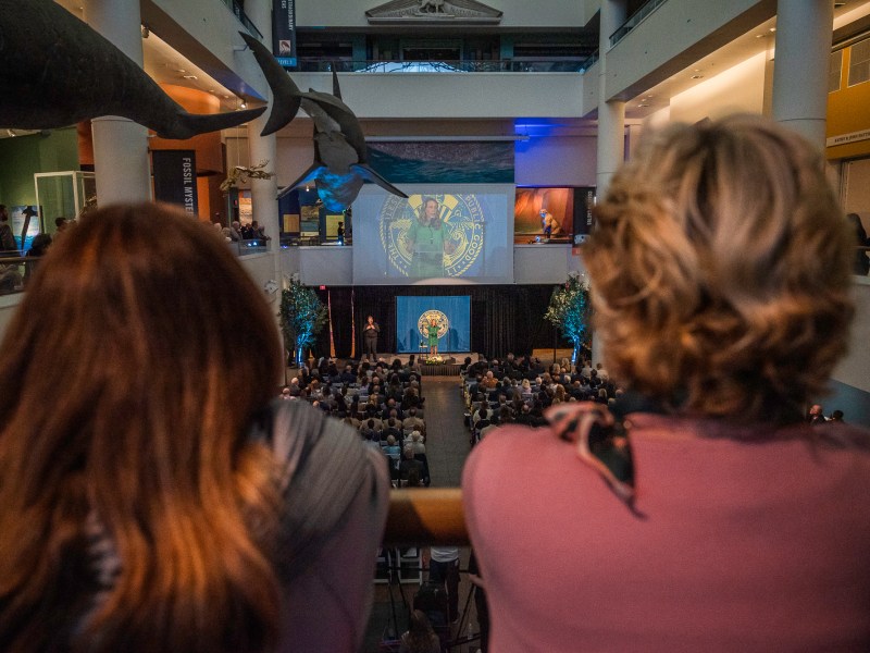 San Diego County Supervisor Terra Lawson-Remer delivers the State of the County speech at the National History Museum, in Balboa Park on April 16, 2025. / Photo by Vito di Stefano for Voice of San Diego
